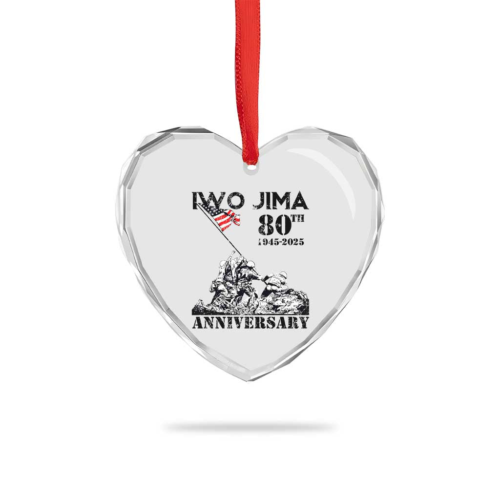 Iwo Jima WWII Veteran Heart Crystal Glass Ornament 80th Anniversary 4th of July US Flag - Wonder Print Shop