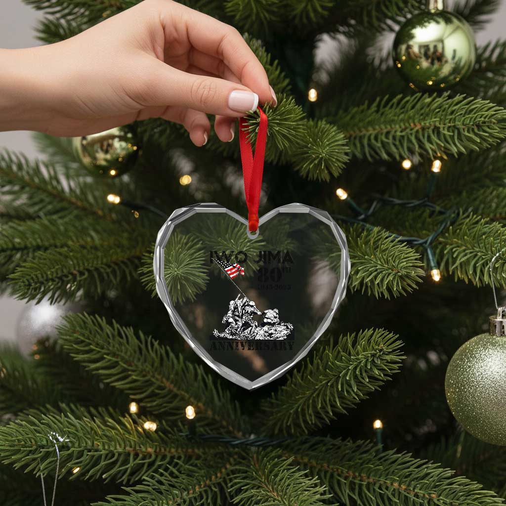 Iwo Jima WWII Veteran Heart Crystal Glass Ornament 80th Anniversary 4th of July US Flag - Wonder Print Shop