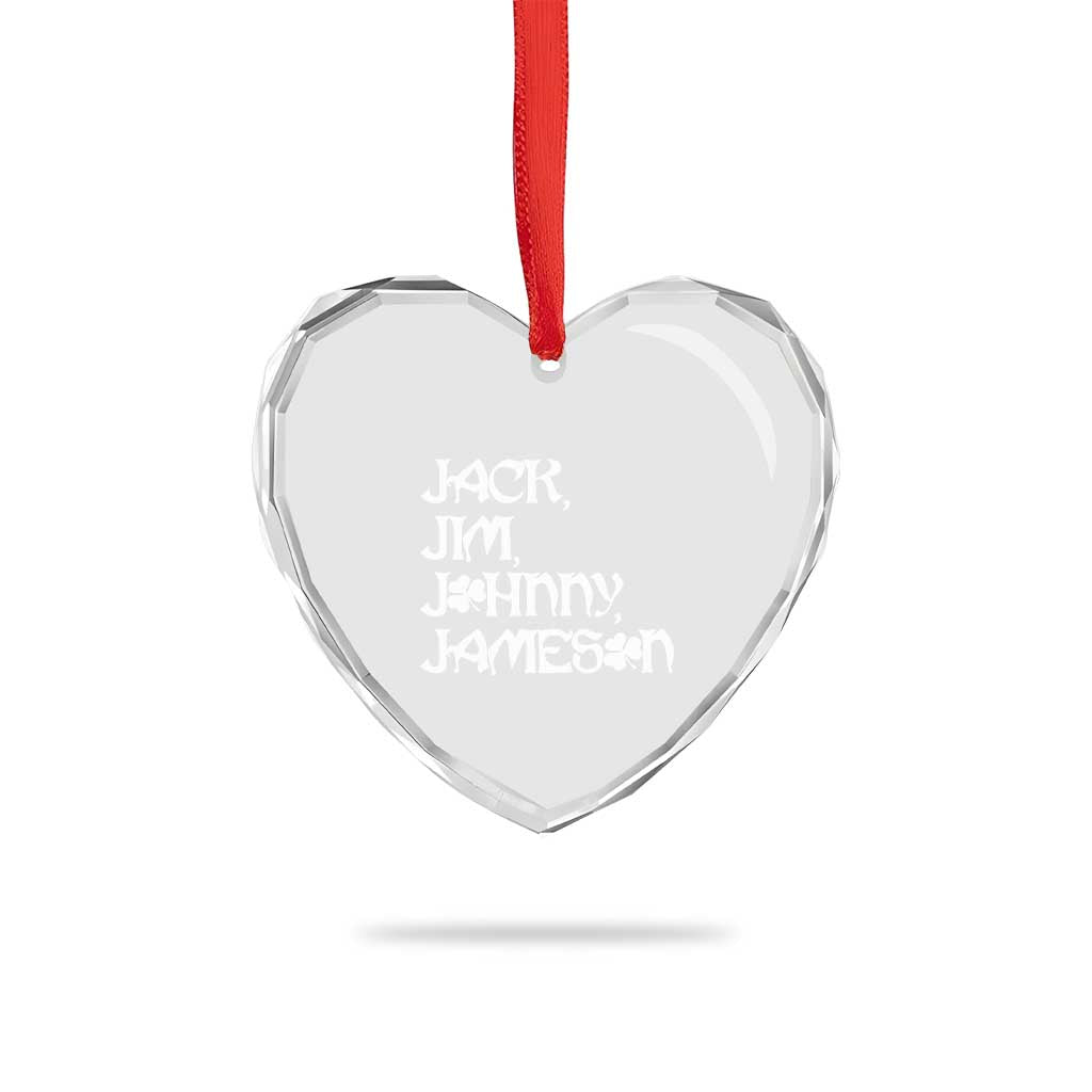 Jack Jim Johnny Jameson St Patricks Day Whiskey Shamrock Heart Crystal Glass Ornament