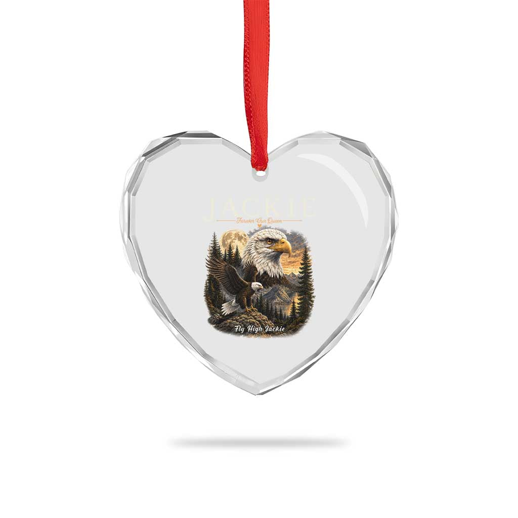 Jackie Forever Our Queen Bald Eagle 2012 2026 Memorial Heart Crystal Glass Ornament Fly High in Big Bear Moonlit Mountain Tribute