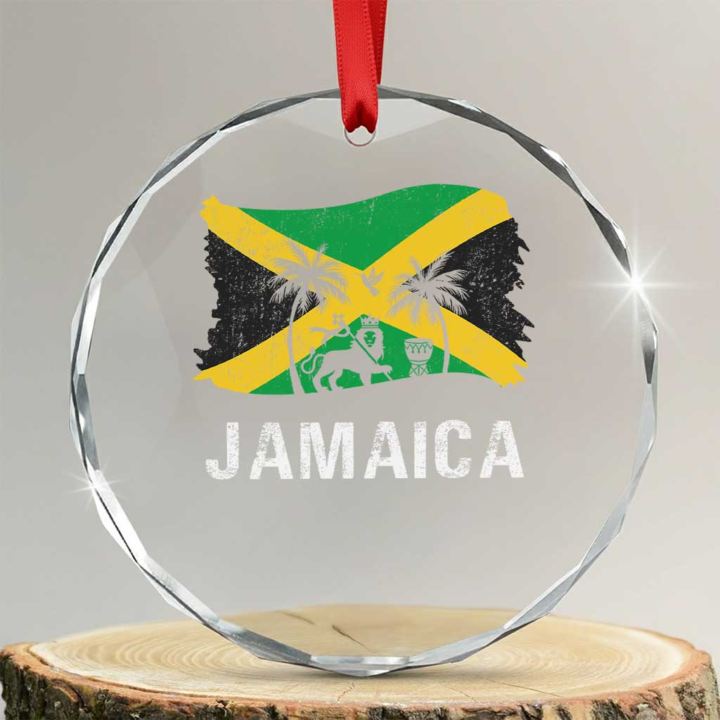 Jamaica Crystal Glass Ornament Retro Vintage Jamaican Pride Flag Lion Of Judah - Wonder Print Shop