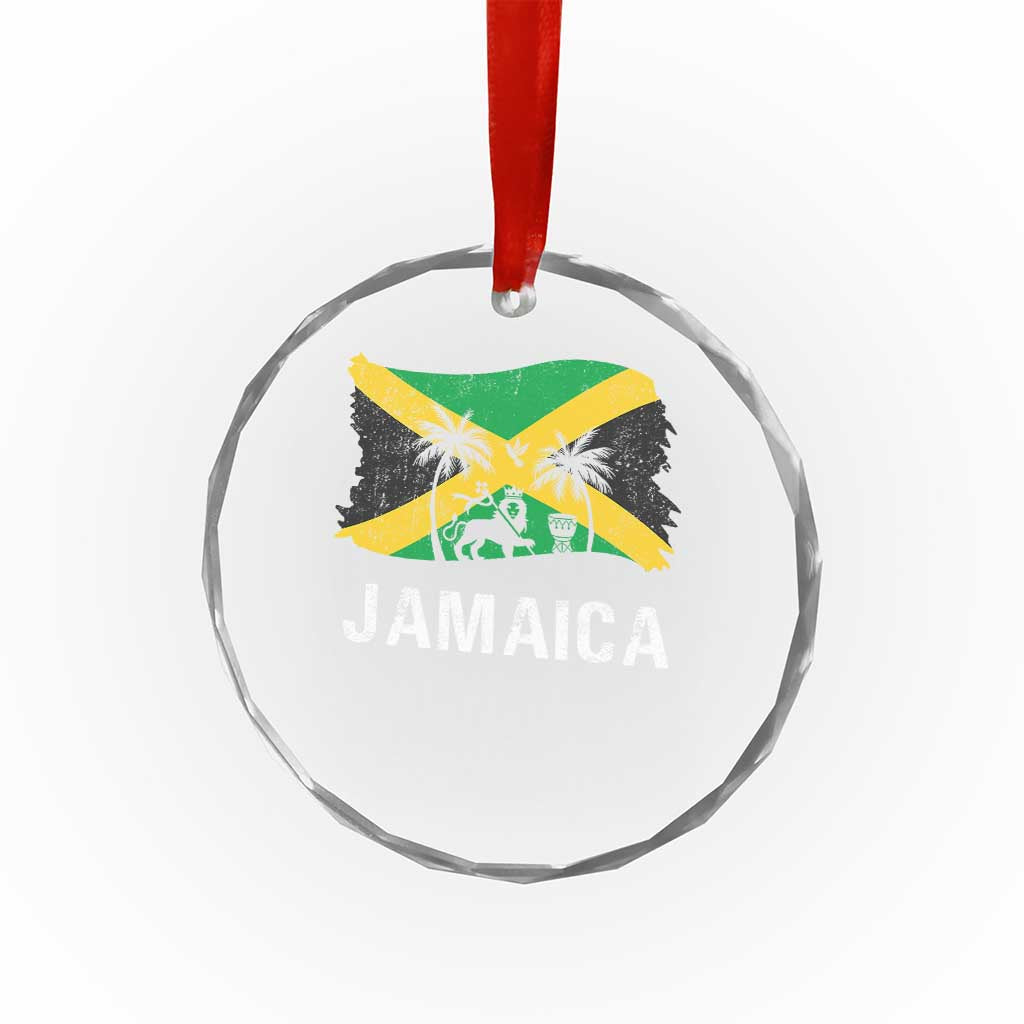 Jamaica Crystal Glass Ornament Retro Vintage Jamaican Pride Flag Lion Of Judah - Wonder Print Shop
