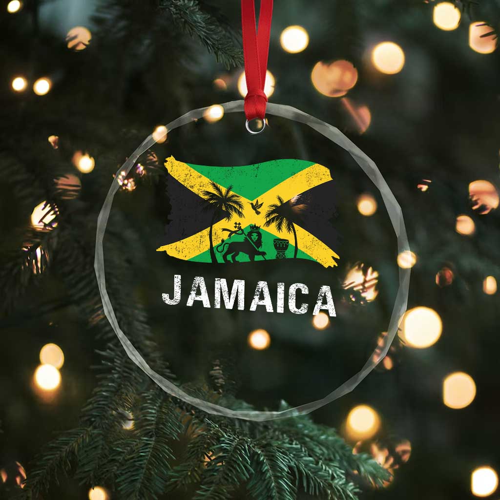 Jamaica Crystal Glass Ornament Retro Vintage Jamaican Pride Flag Lion Of Judah - Wonder Print Shop