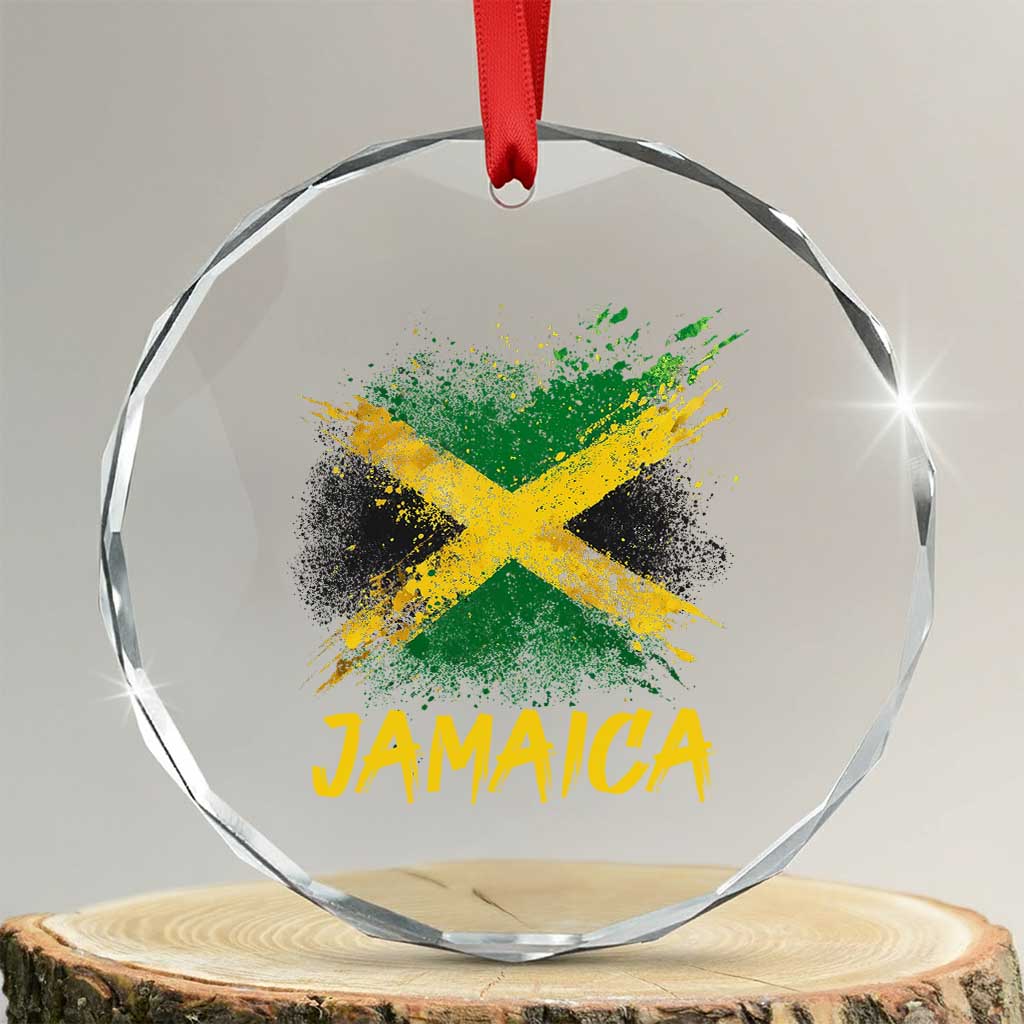 Jamaica Crystal Glass Ornament Retro Vintage Watercolors Sport Jamaican Flag - Wonder Print Shop