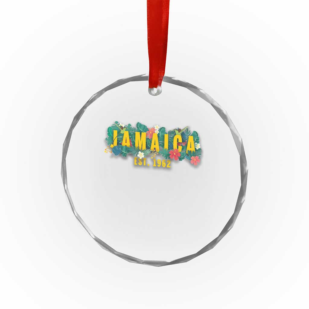 Jamaica Est 1962 Tropical Independence Crystal Glass Ornament Doctor Bird and Hibiscus Botanical Travel Souvenir