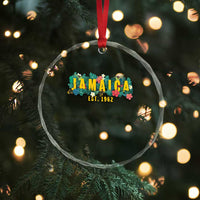 Jamaica Est 1962 Tropical Independence Crystal Glass Ornament Doctor Bird and Hibiscus Botanical Travel Souvenir