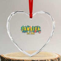 Jamaica Est 1962 Tropical Independence Heart Crystal Glass Ornament Doctor Bird and Hibiscus Botanical Travel Souvenir