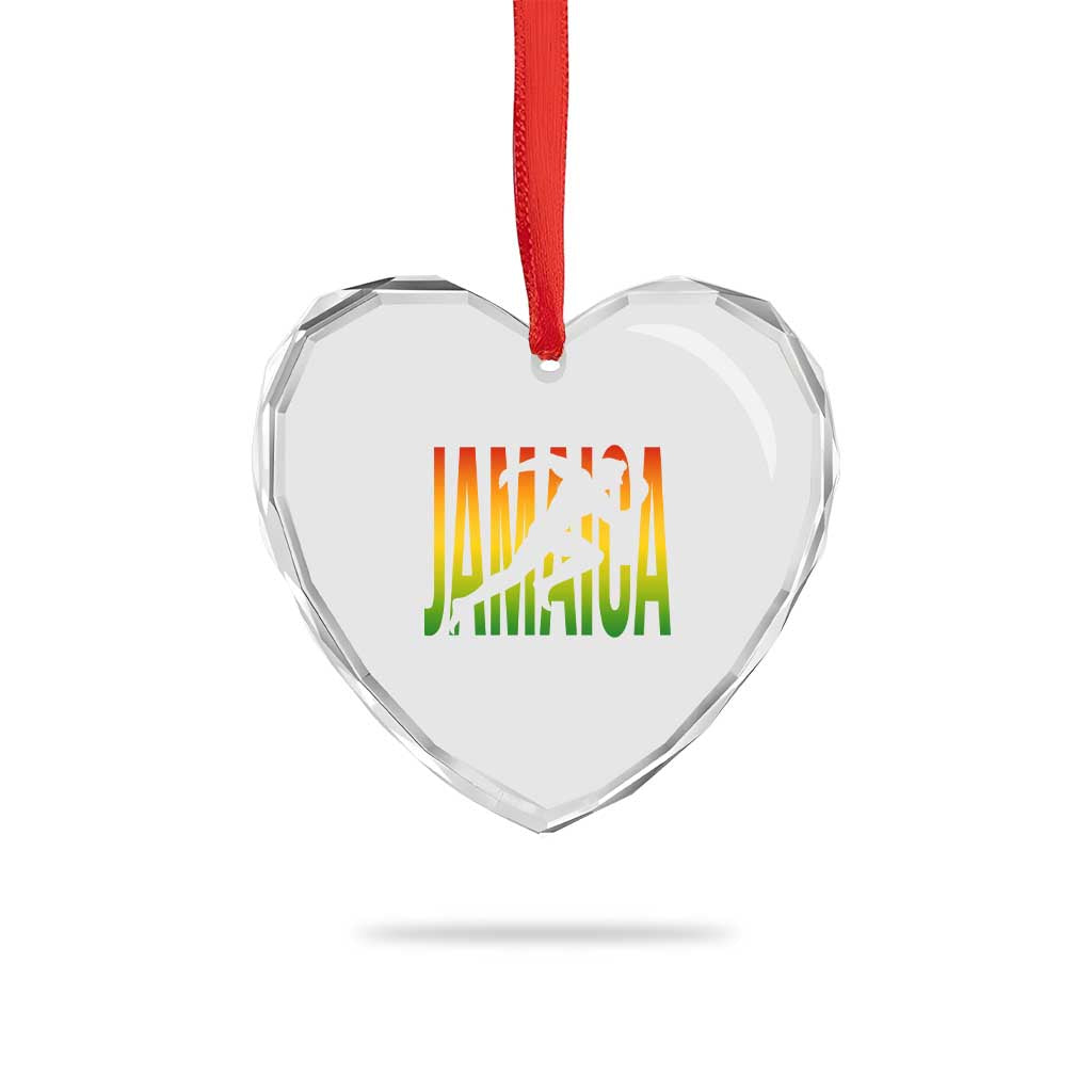 Jamaica Track And Field Heart Crystal Glass Ornament Retro Vintage Sport Jamaican Flag - Wonder Print Shop