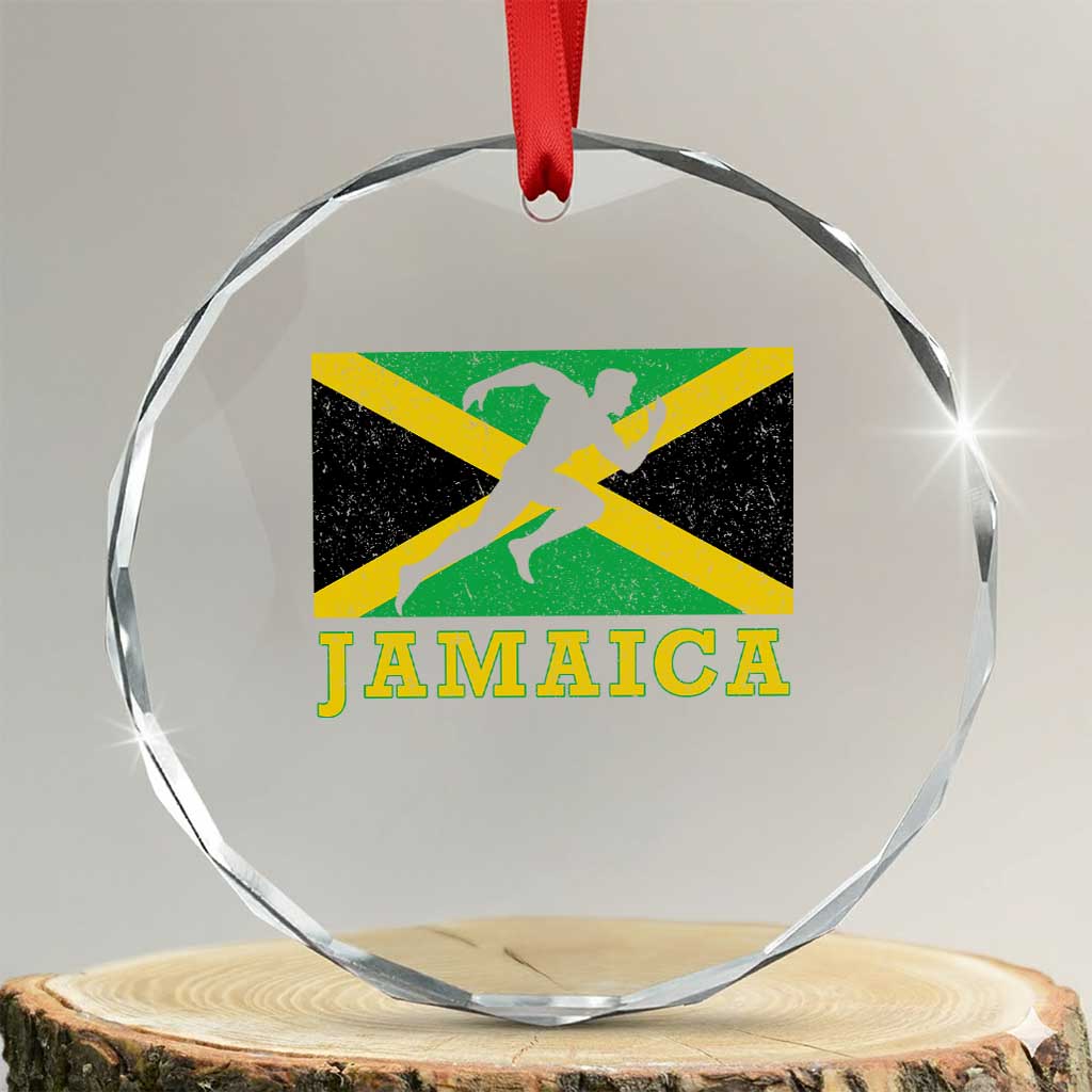 Jamaican Flag Track And Field Crystal Glass Ornament Retro Vintage Jamaica Runner Track Team - Wonder Print Shop