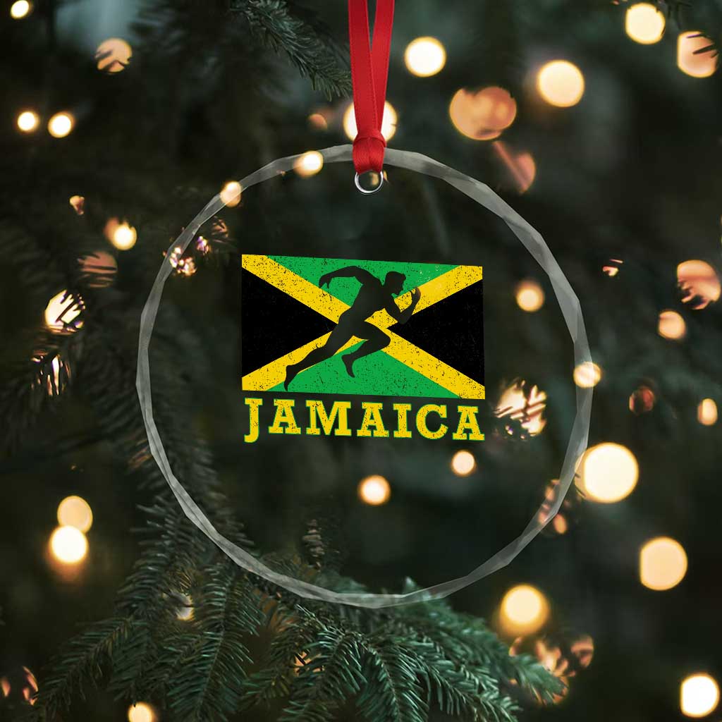 Jamaican Flag Track And Field Crystal Glass Ornament Retro Vintage Jamaica Runner Track Team - Wonder Print Shop