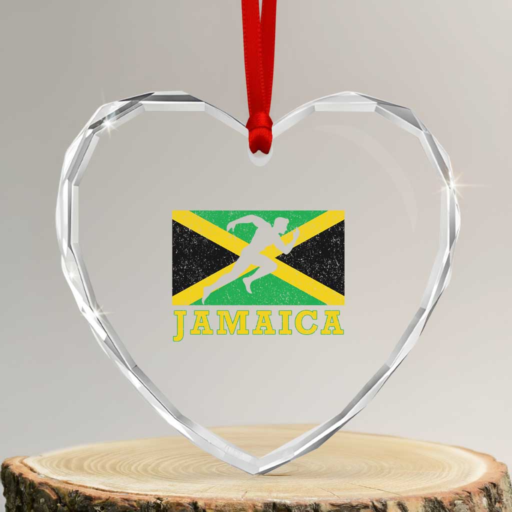 Jamaican Flag Track And Field Heart Crystal Glass Ornament Retro Vintage Jamaica Runner Track Team - Wonder Print Shop