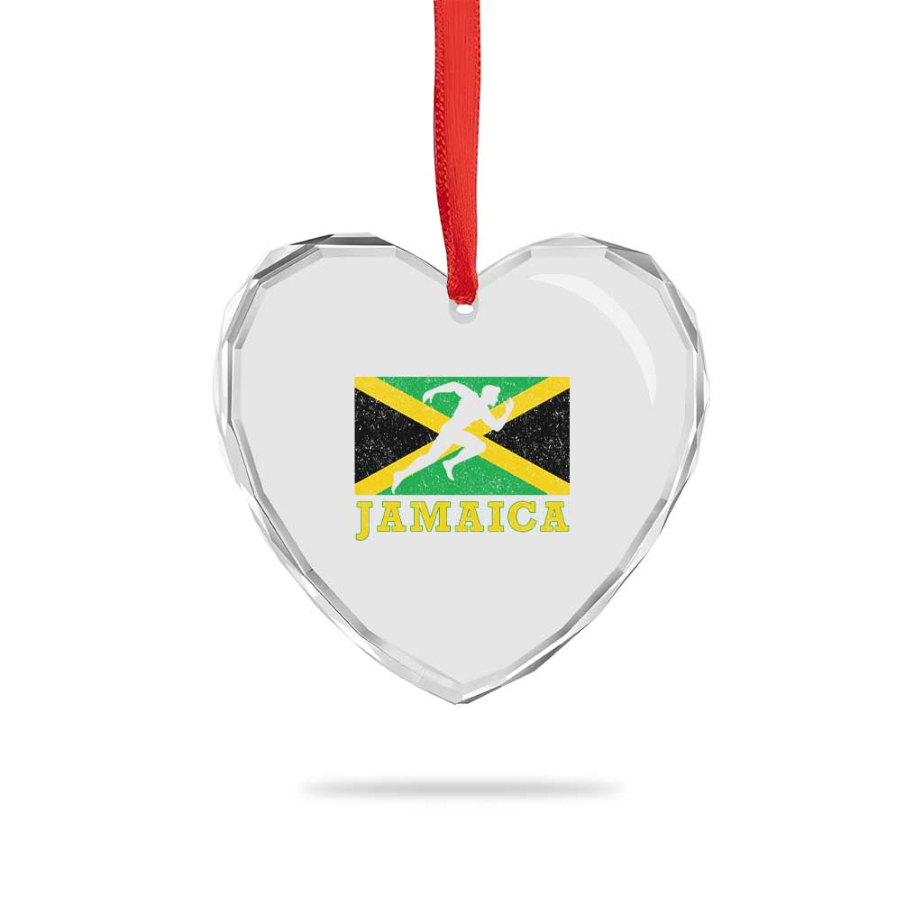 Jamaican Flag Track And Field Heart Crystal Glass Ornament Retro Vintage Jamaica Runner Track Team - Wonder Print Shop