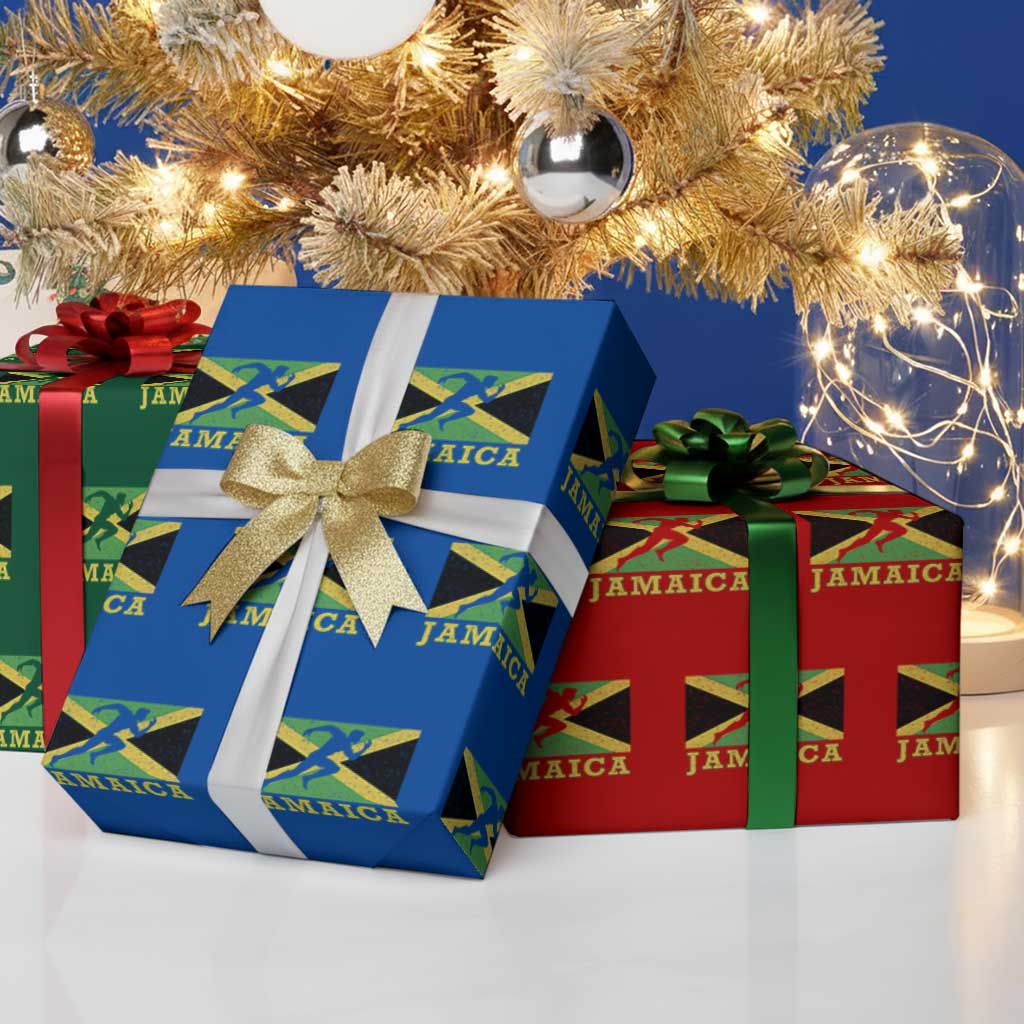 Jamaican Flag Track And Field Wrapping Paper Roll Retro Vintage Jamaica Runner Track Team - Wonder Print Shop