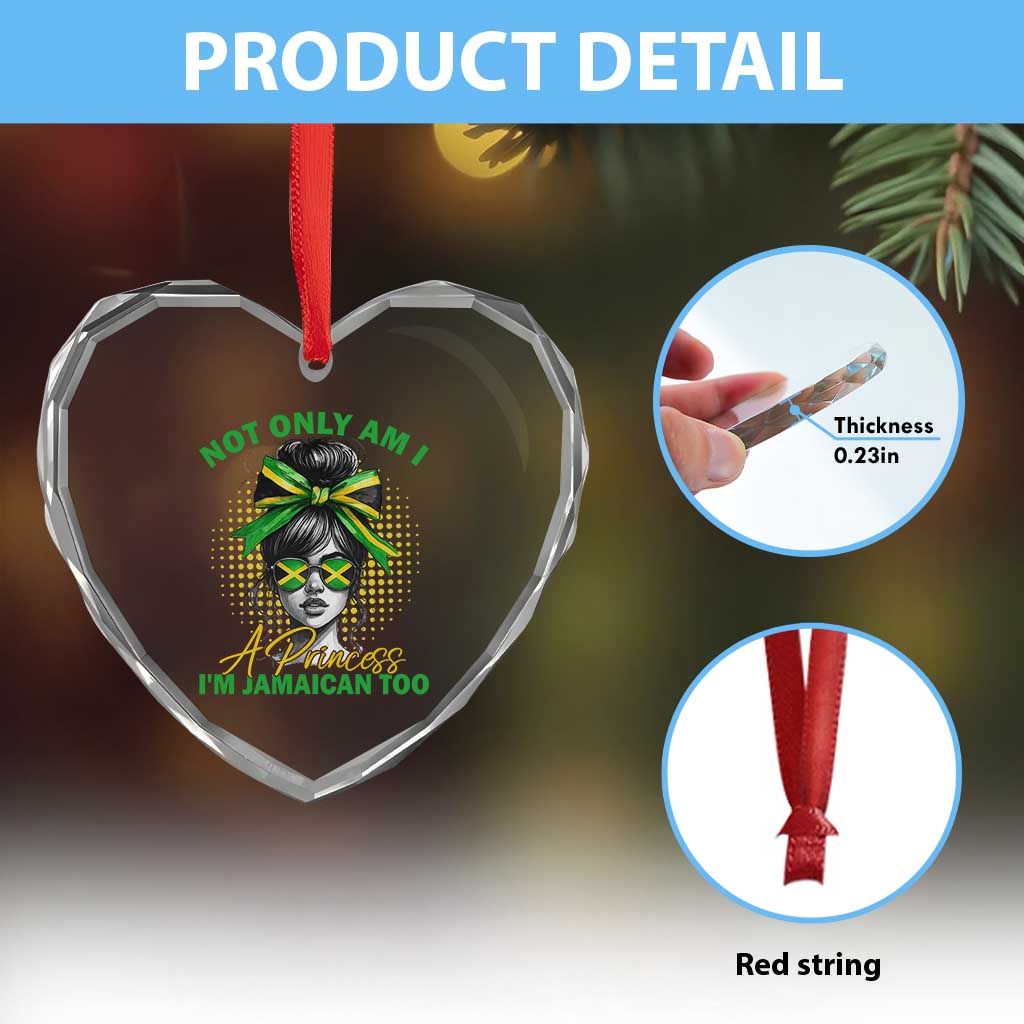 Jamaican Girl Heart Crystal Glass Ornament Messy Bun Not Only Am I A Princess Im Jamaican Too - Wonder Print Shop