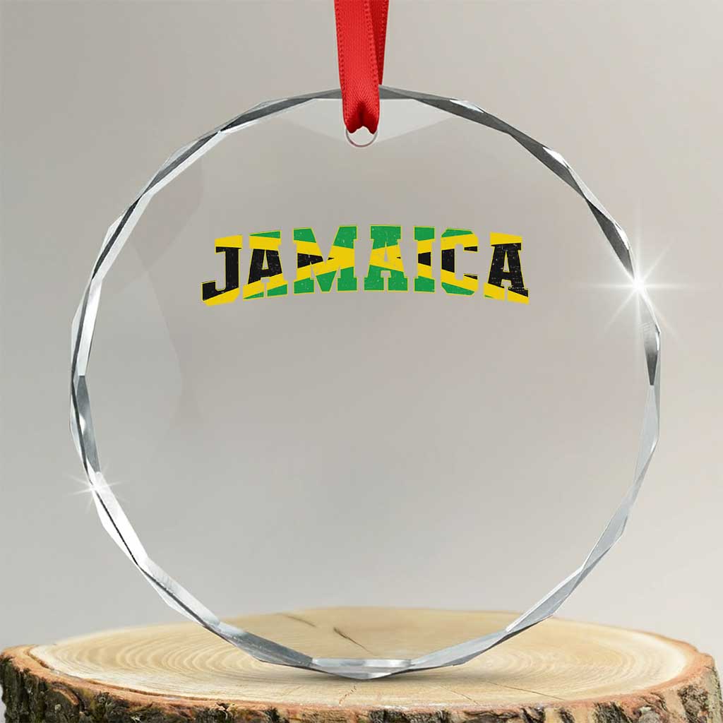 Jamaican Pride Crystal Glass Ornament Retro Jamaica Flag Distressed Varsity Lettering Style - Wonder Print Shop