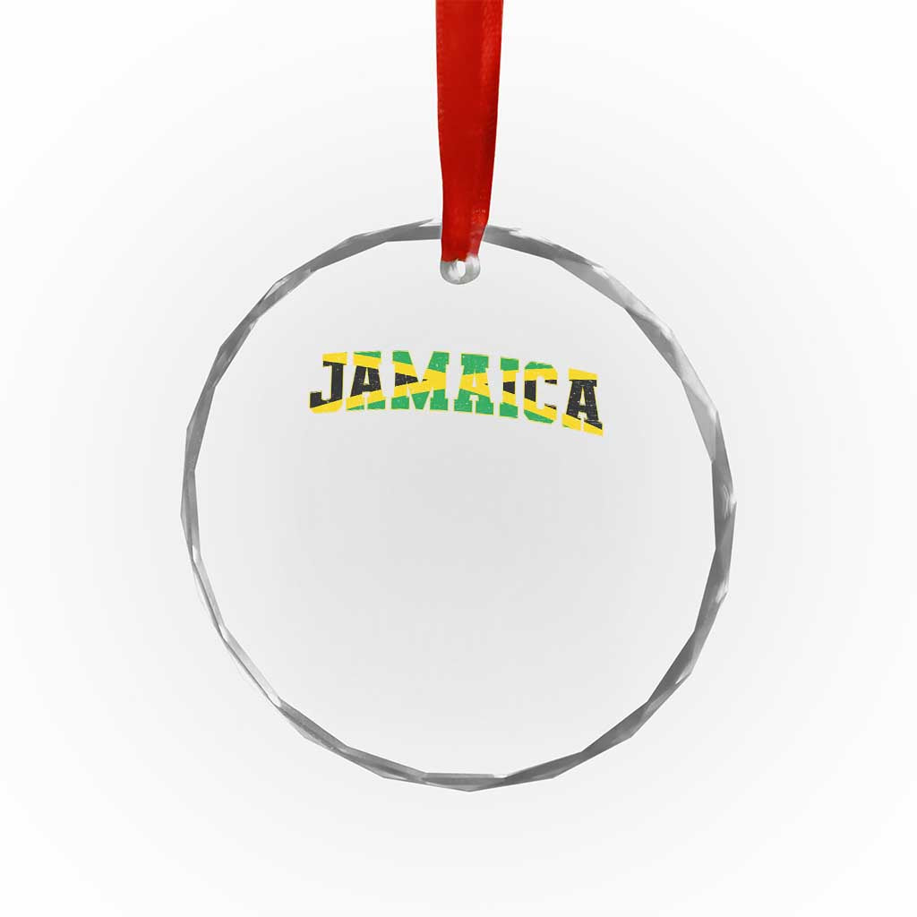Jamaican Pride Crystal Glass Ornament Retro Jamaica Flag Distressed Varsity Lettering Style - Wonder Print Shop