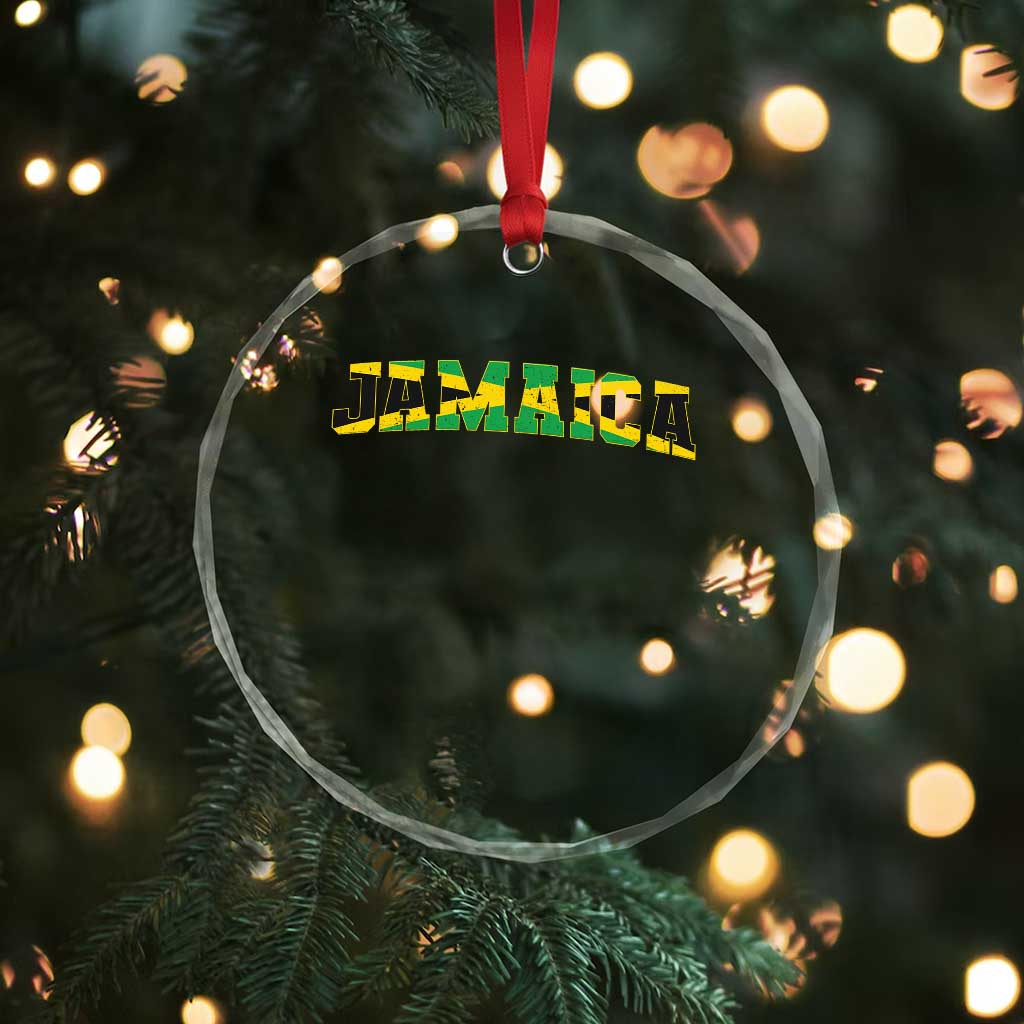 Jamaican Pride Crystal Glass Ornament Retro Jamaica Flag Distressed Varsity Lettering Style - Wonder Print Shop