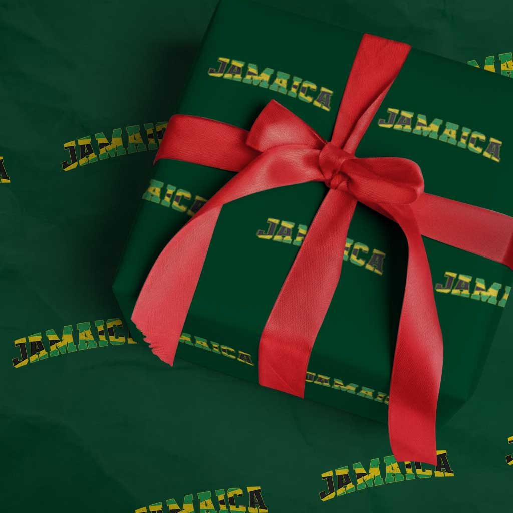 Jamaican Pride Wrapping Paper Roll Retro Jamaica Flag Distressed Varsity Lettering Style - Wonder Print Shop