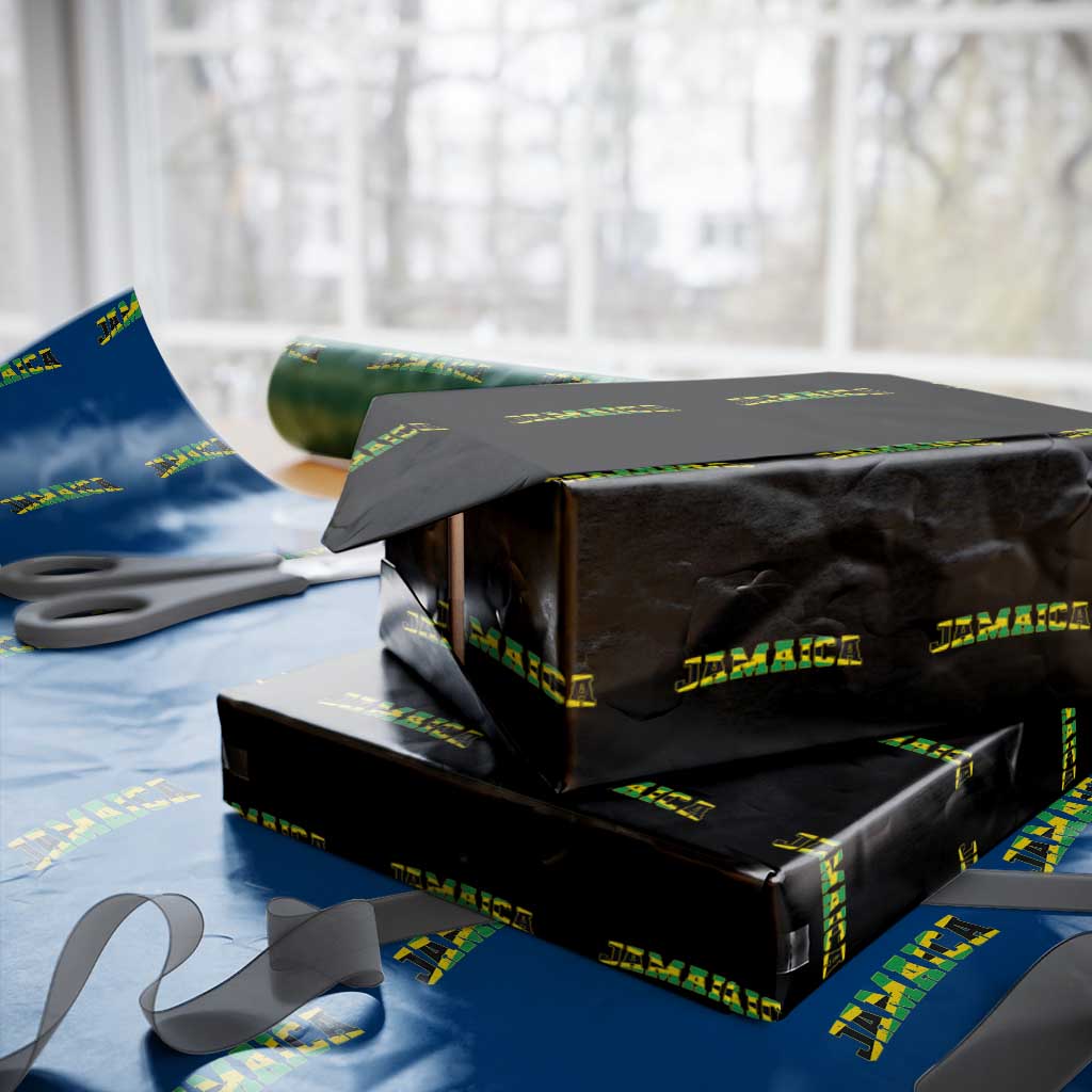 Jamaican Pride Wrapping Paper Roll Retro Jamaica Flag Distressed Varsity Lettering Style - Wonder Print Shop