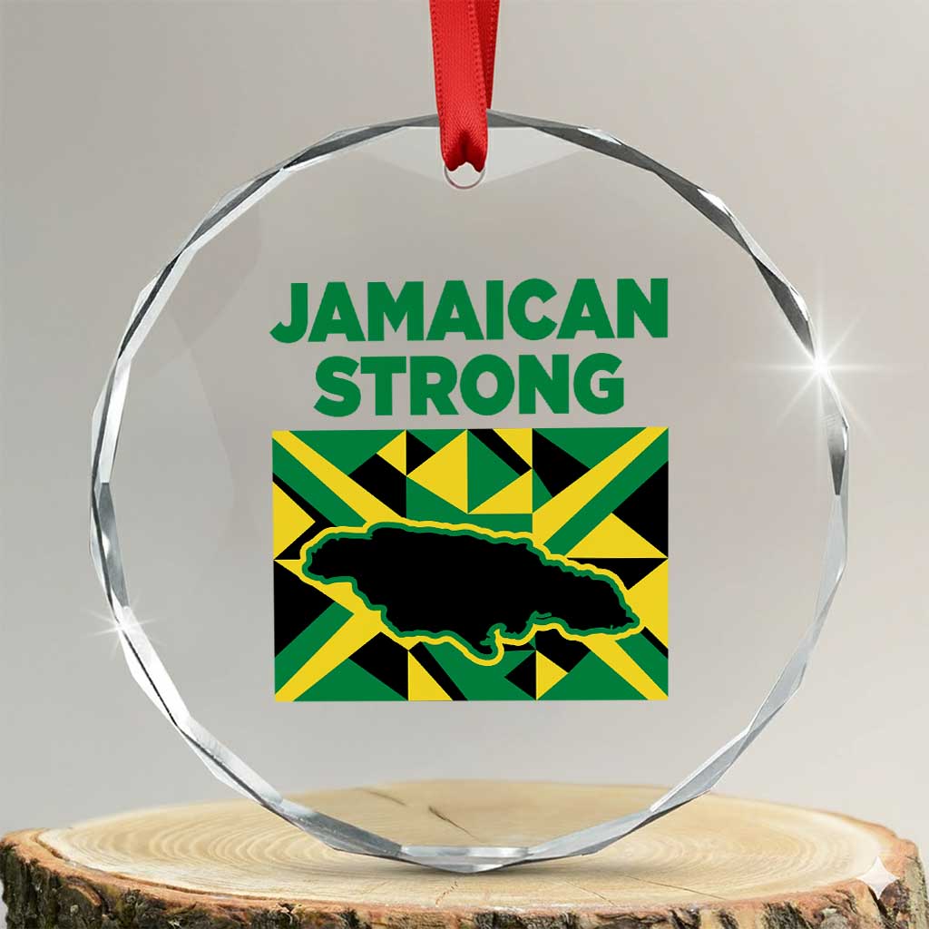 Jamaican Strong Resilience Geometric Flag Crystal Glass Ornament Abstract Island Map and Heritage