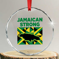 Jamaican Strong Resilience Geometric Flag Crystal Glass Ornament Abstract Island Map and Heritage