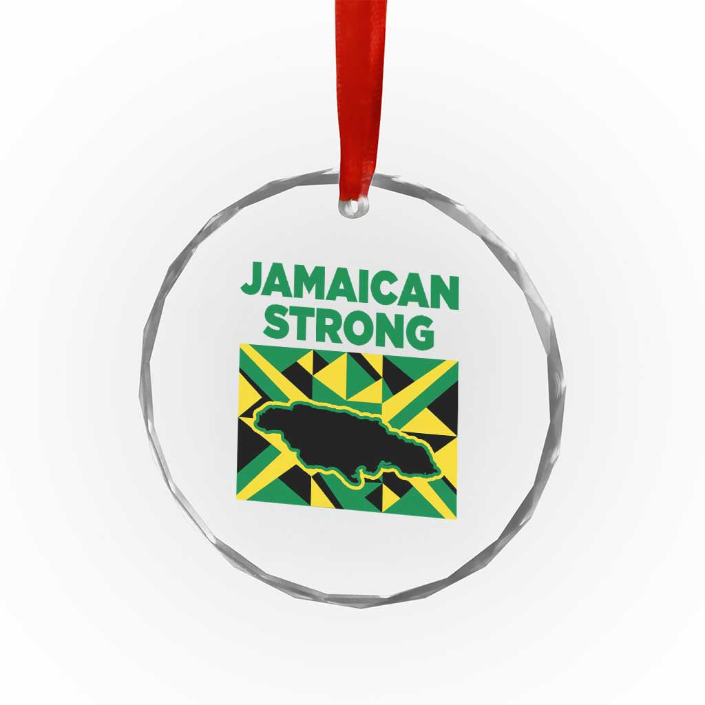 Jamaican Strong Resilience Geometric Flag Crystal Glass Ornament Abstract Island Map and Heritage