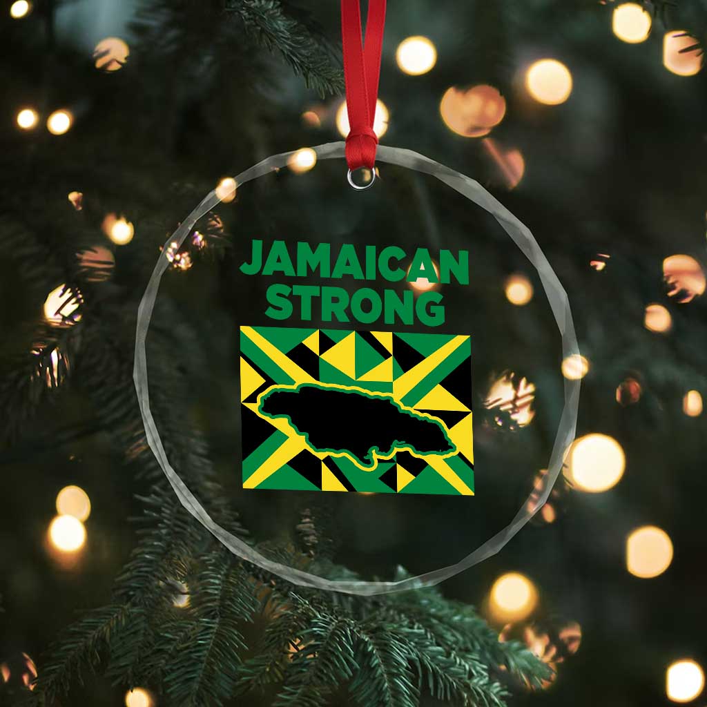 Jamaican Strong Resilience Geometric Flag Crystal Glass Ornament Abstract Island Map and Heritage
