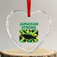 Jamaican Strong Resilience Geometric Flag Heart Crystal Glass Ornament Abstract Island Map and Heritage