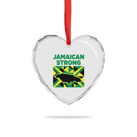 Jamaican Strong Resilience Geometric Flag Heart Crystal Glass Ornament Abstract Island Map and Heritage