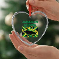 Jamaican Strong Resilience Geometric Flag Heart Crystal Glass Ornament Abstract Island Map and Heritage