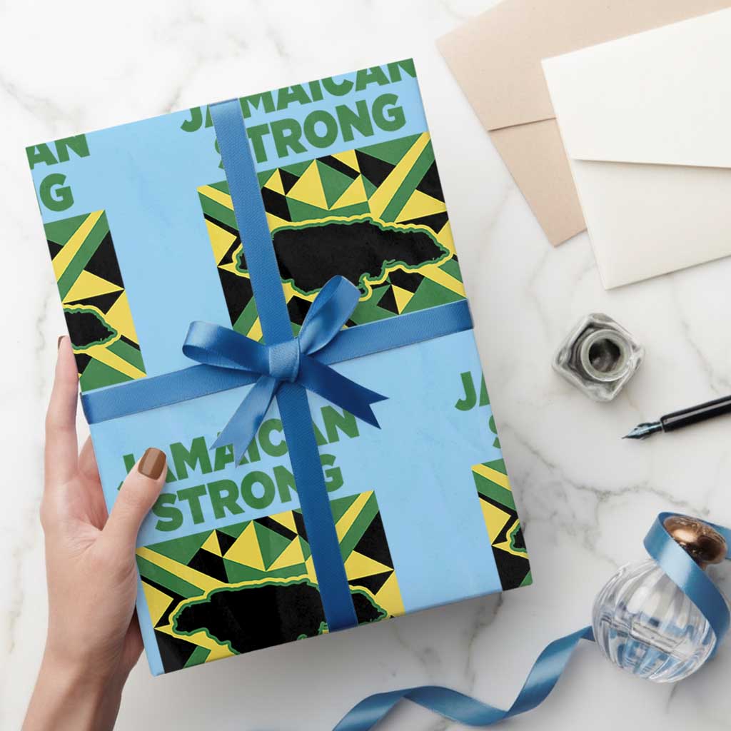 Jamaican Strong Resilience Geometric Flag Wrapping Paper Roll Abstract Island Map and Heritage