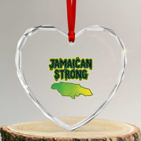 Jamaican Strong Resilience Graphic Heart Crystal Glass Ornament Caribbean Island Map Silhouette