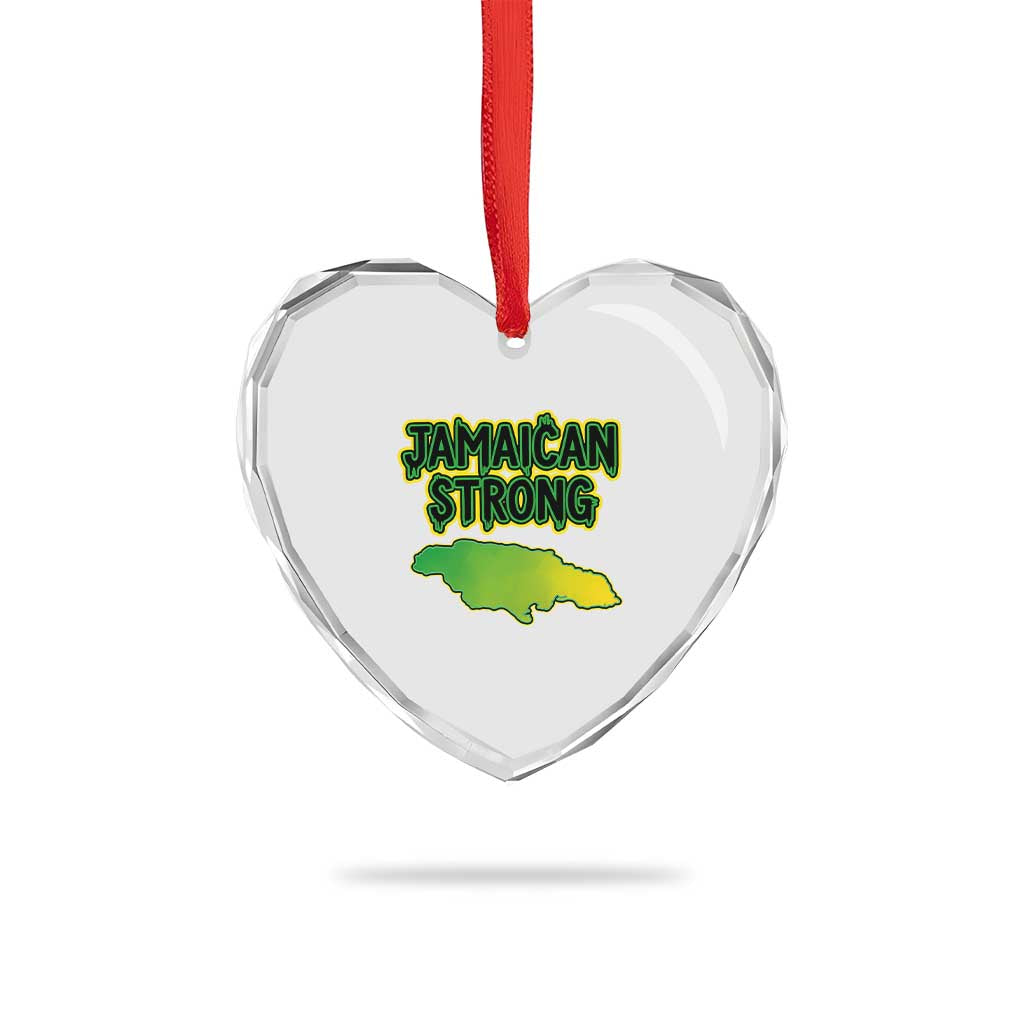 Jamaican Strong Resilience Graphic Heart Crystal Glass Ornament Caribbean Island Map Silhouette