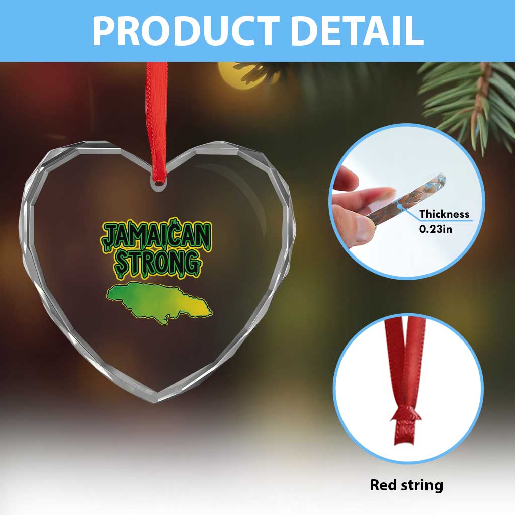 Jamaican Strong Resilience Graphic Heart Crystal Glass Ornament Caribbean Island Map Silhouette