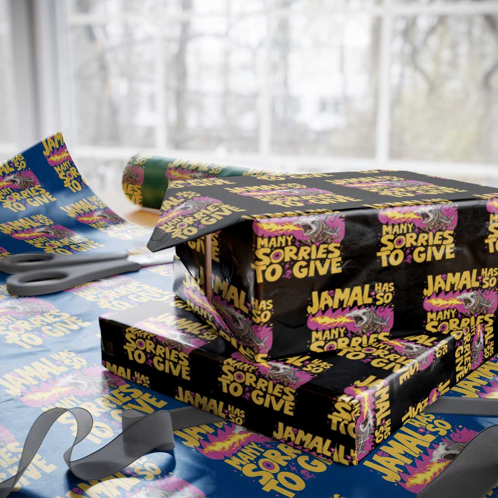 Jamal Has So Many Sorries To Give Wrapping Paper Roll Funny Fire Breathing Hammerhead Shark Gamer
