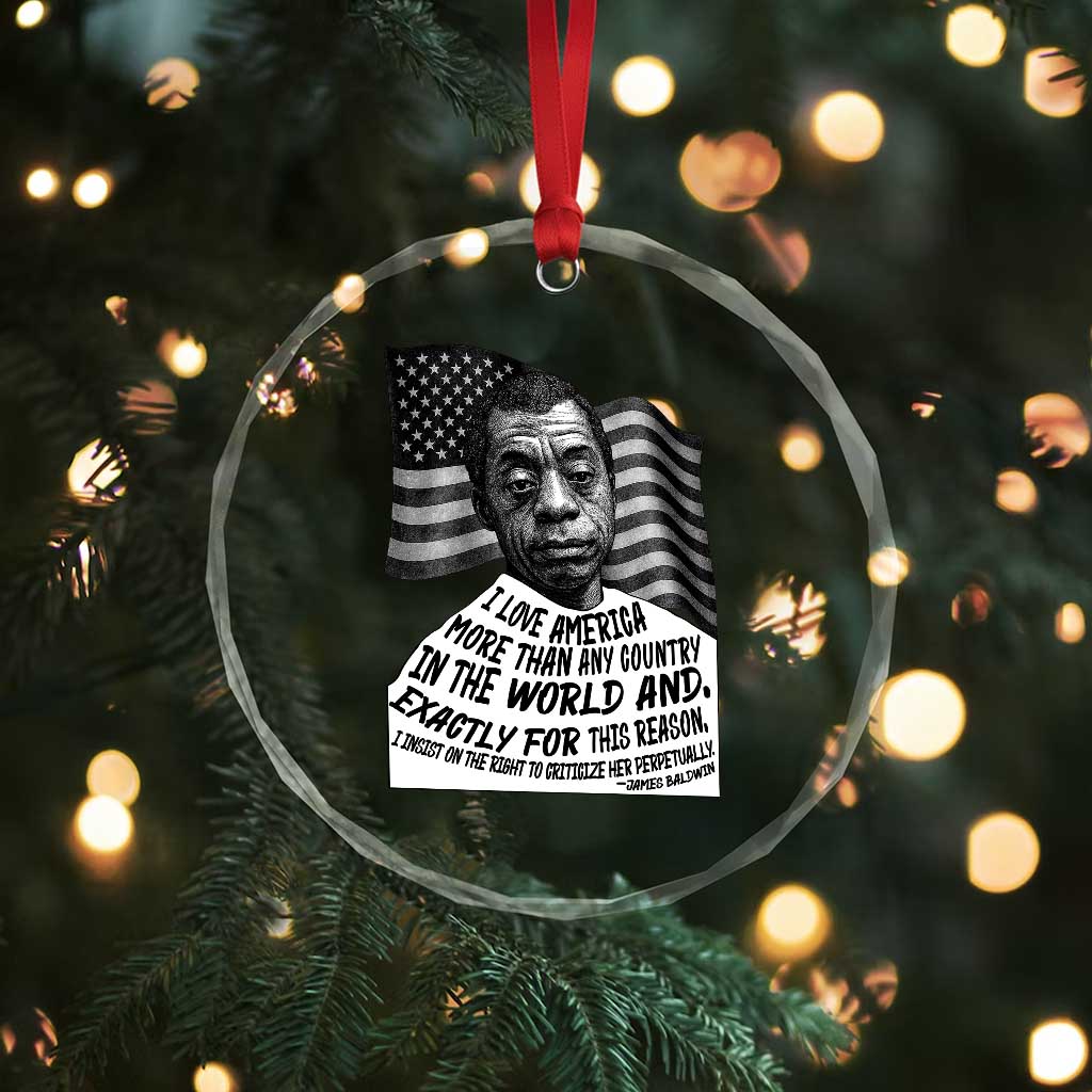 James Baldwin American Patriotic Crystal Glass Ornament I Love America More Than Any Country American Flag - Wonder Print Shop