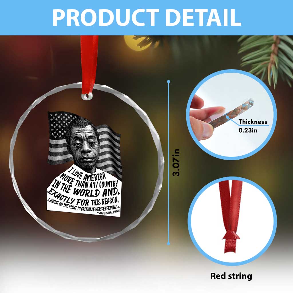 James Baldwin American Patriotic Crystal Glass Ornament I Love America More Than Any Country American Flag - Wonder Print Shop