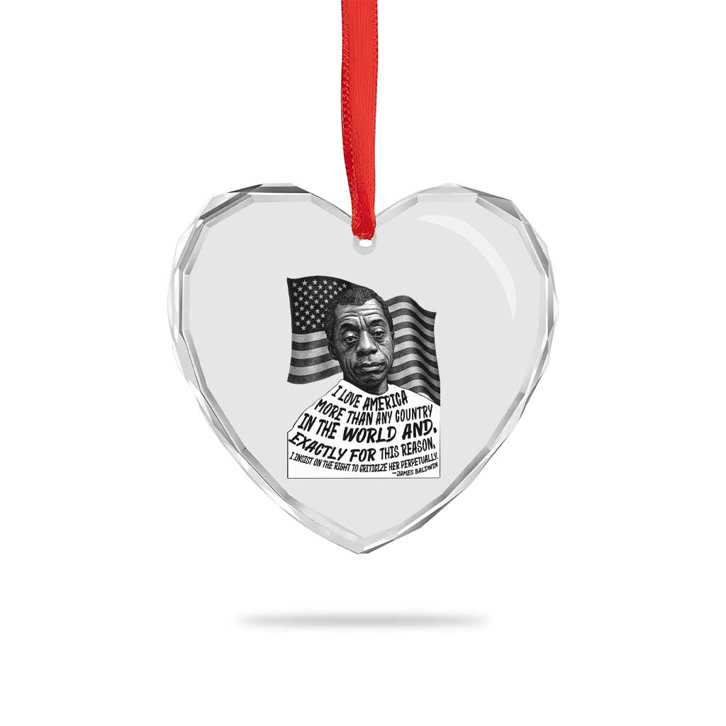 James Baldwin American Patriotic Heart Crystal Glass Ornament I Love America More Than Any Country American Flag - Wonder Print Shop