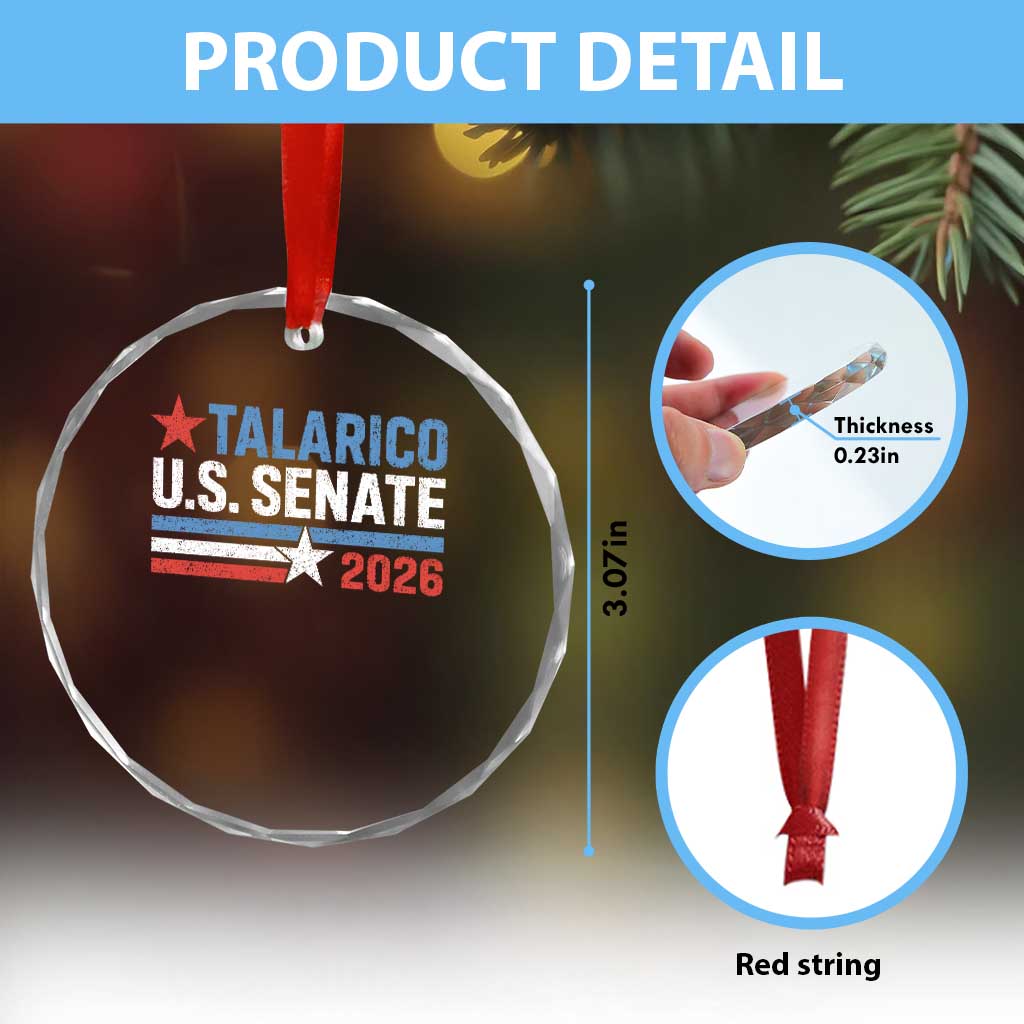 James Talarico US Senate 2026 Crystal Glass Ornament Texas Senate Race Stars and Stripes