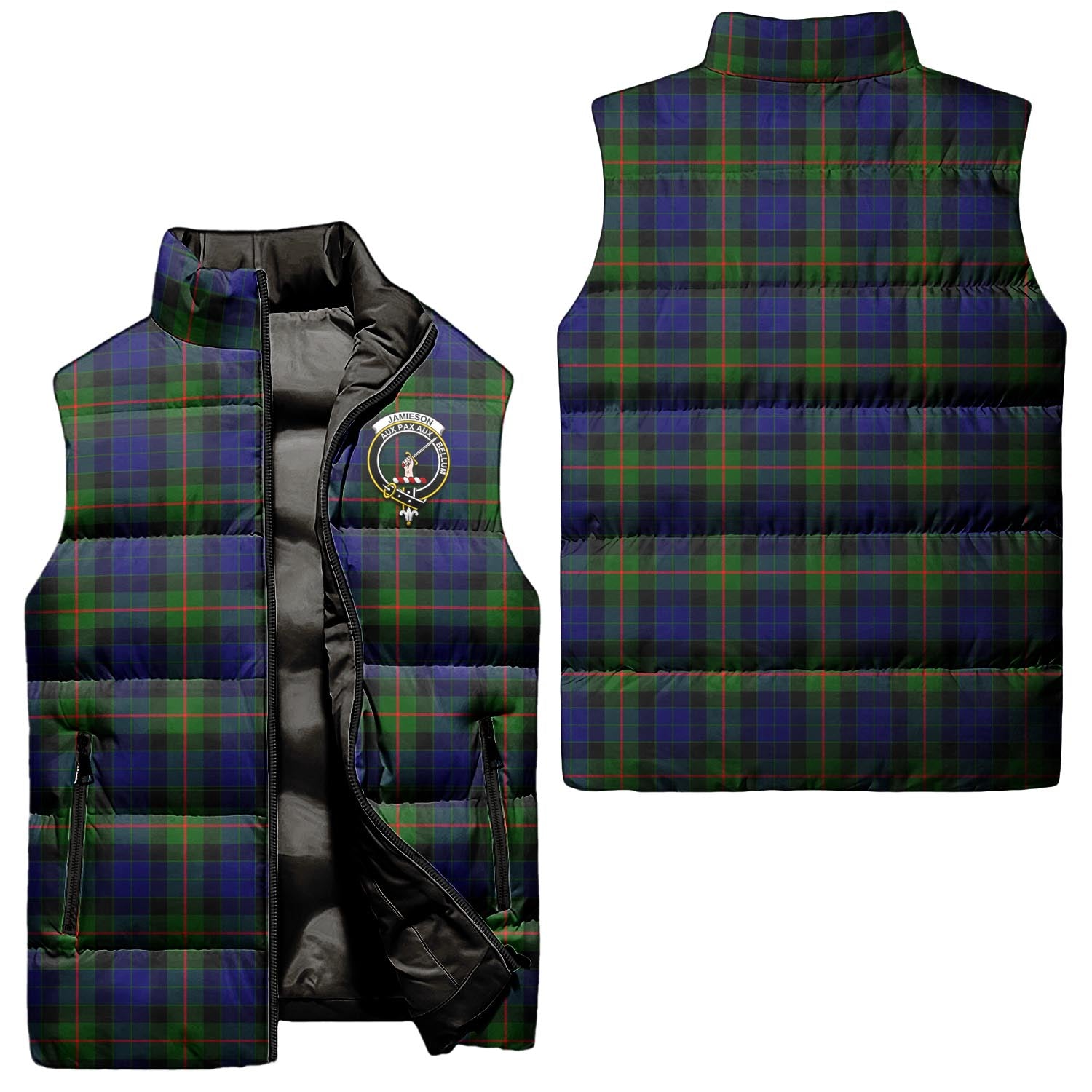 jamieson-clan-puffer-vest-family-crest-plaid-sleeveless-down-jacket