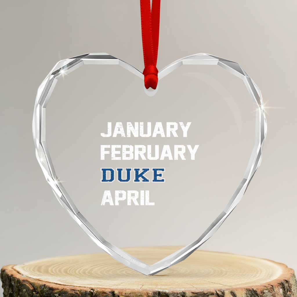 January February Duke April Heart Crystal Glass Ornament Basketball Game Day