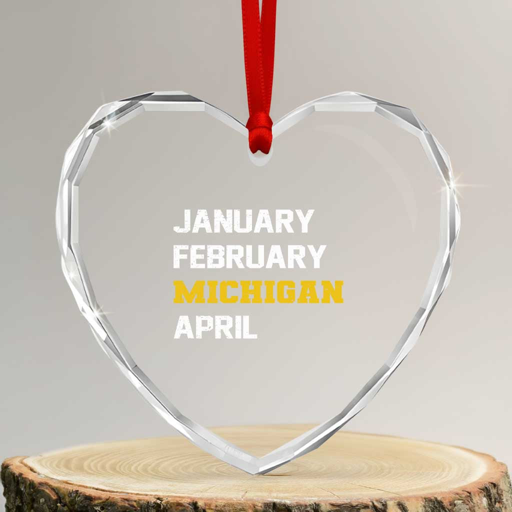 January February Michigan April Heart Crystal Glass Ornament Basketball Game Day