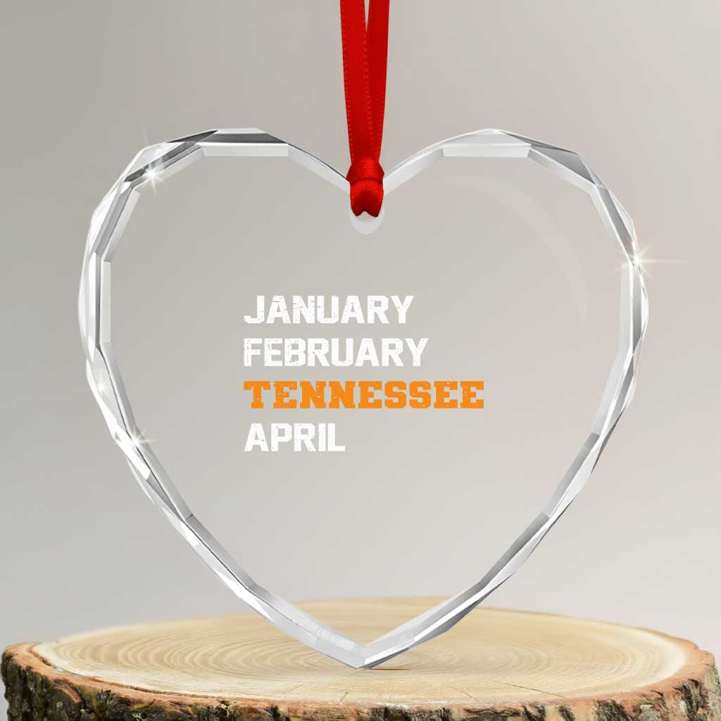 January February Tennessee April Heart Crystal Glass Ornament Basketball Game Day