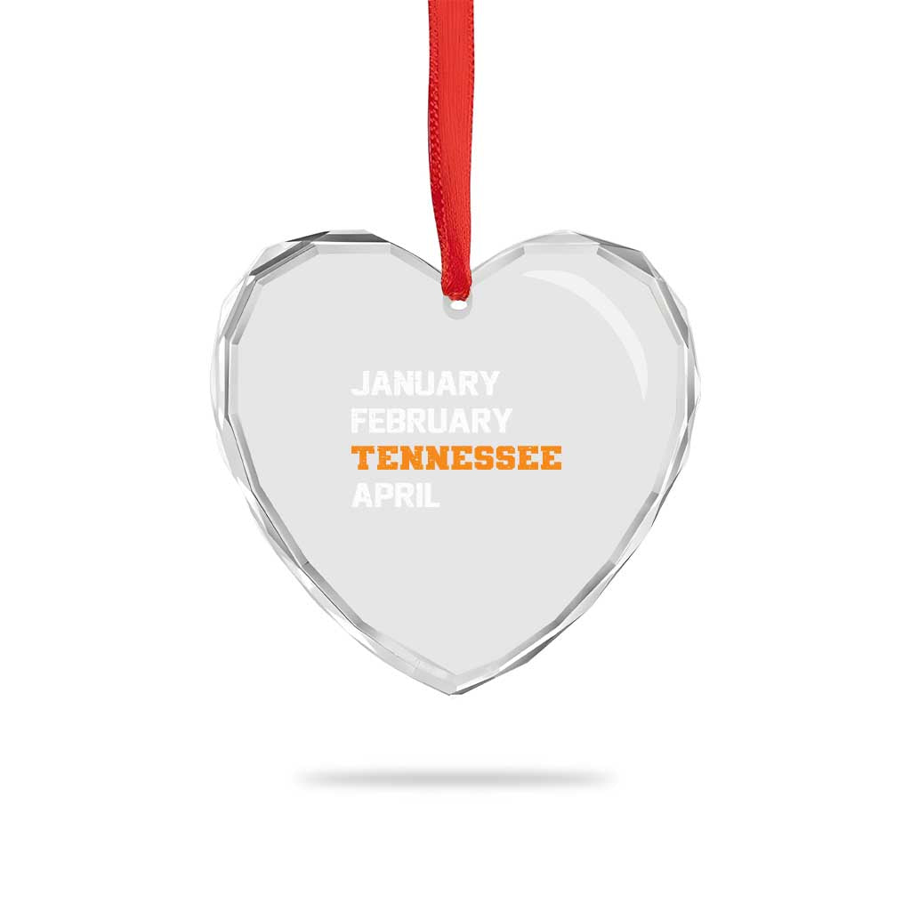 January February Tennessee April Heart Crystal Glass Ornament Basketball Game Day