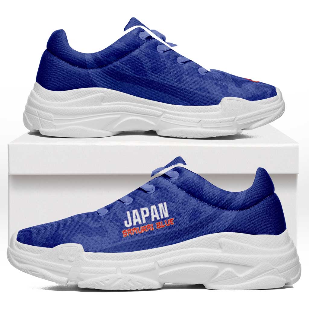 Japan 2026 Football Chunky Sneakers Go Samurai Blue Grunge Curve Stylized - Wonder Print Shop