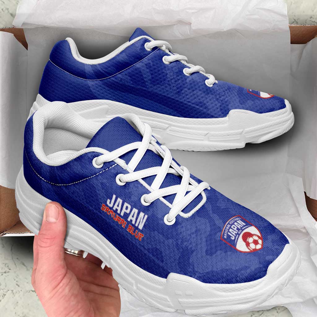 Japan 2026 Football Chunky Sneakers Go Samurai Blue Grunge Curve Stylized - Wonder Print Shop