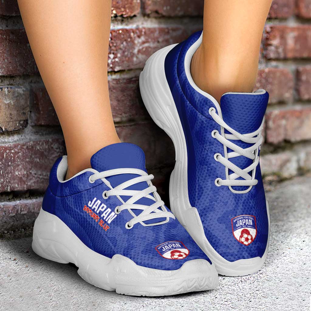 Japan 2026 Football Chunky Sneakers Go Samurai Blue Grunge Curve Stylized - Wonder Print Shop