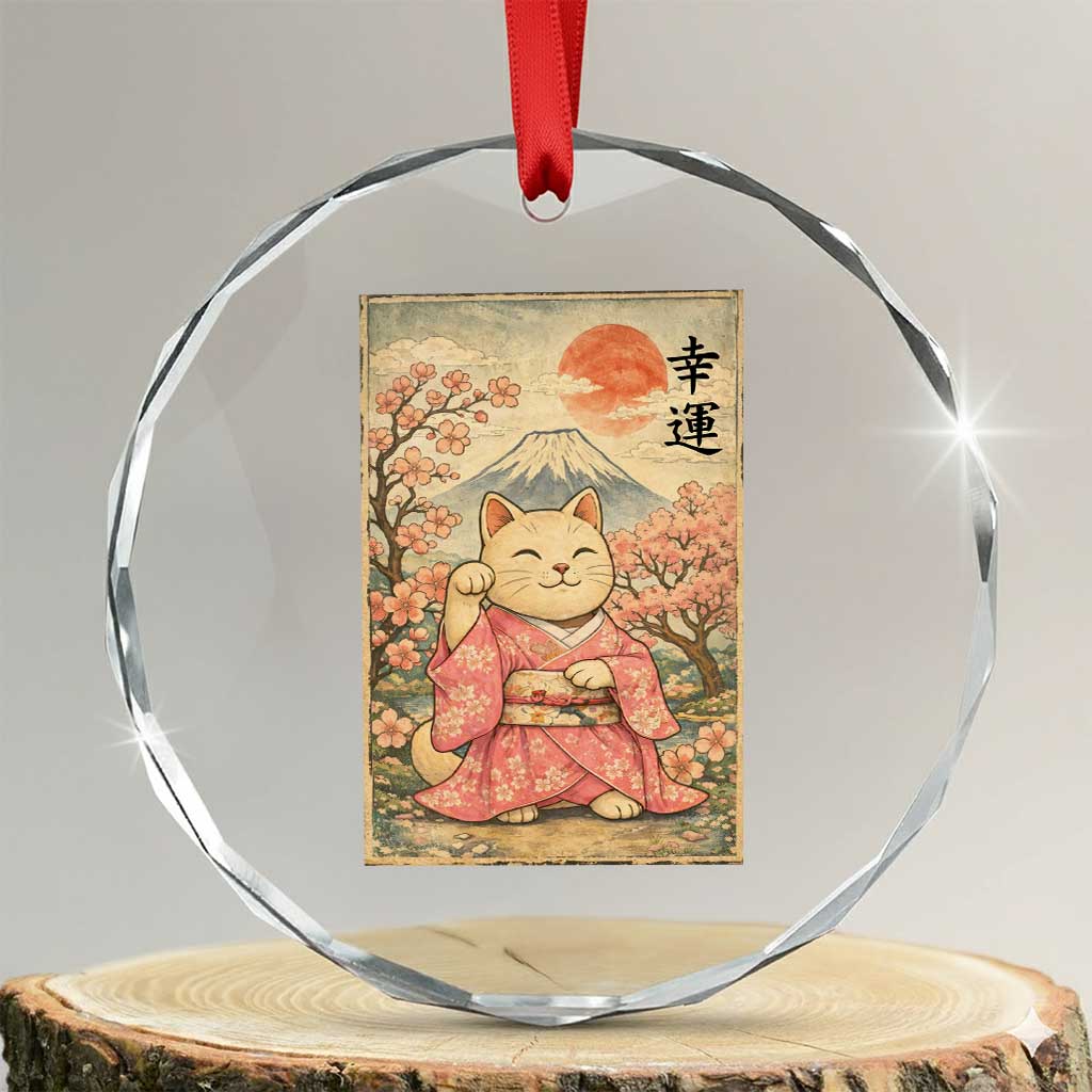 Japanese Anime Maneki Neko Crystal Glass Ornament Kawaii Waving Cat Good Luck Kanji - Wonder Print Shop