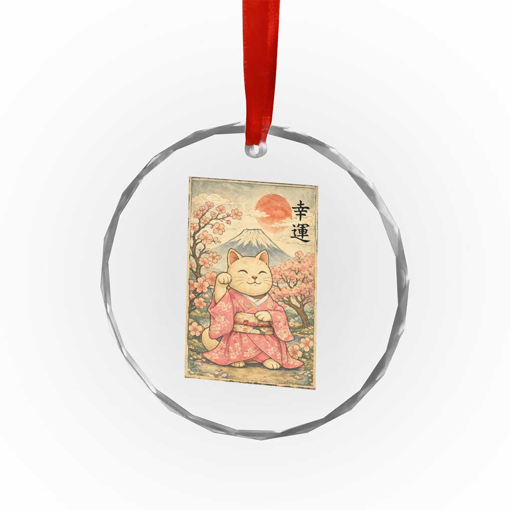Japanese Anime Maneki Neko Crystal Glass Ornament Kawaii Waving Cat Good Luck Kanji - Wonder Print Shop