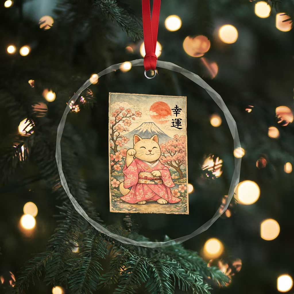 Japanese Anime Maneki Neko Crystal Glass Ornament Kawaii Waving Cat Good Luck Kanji - Wonder Print Shop